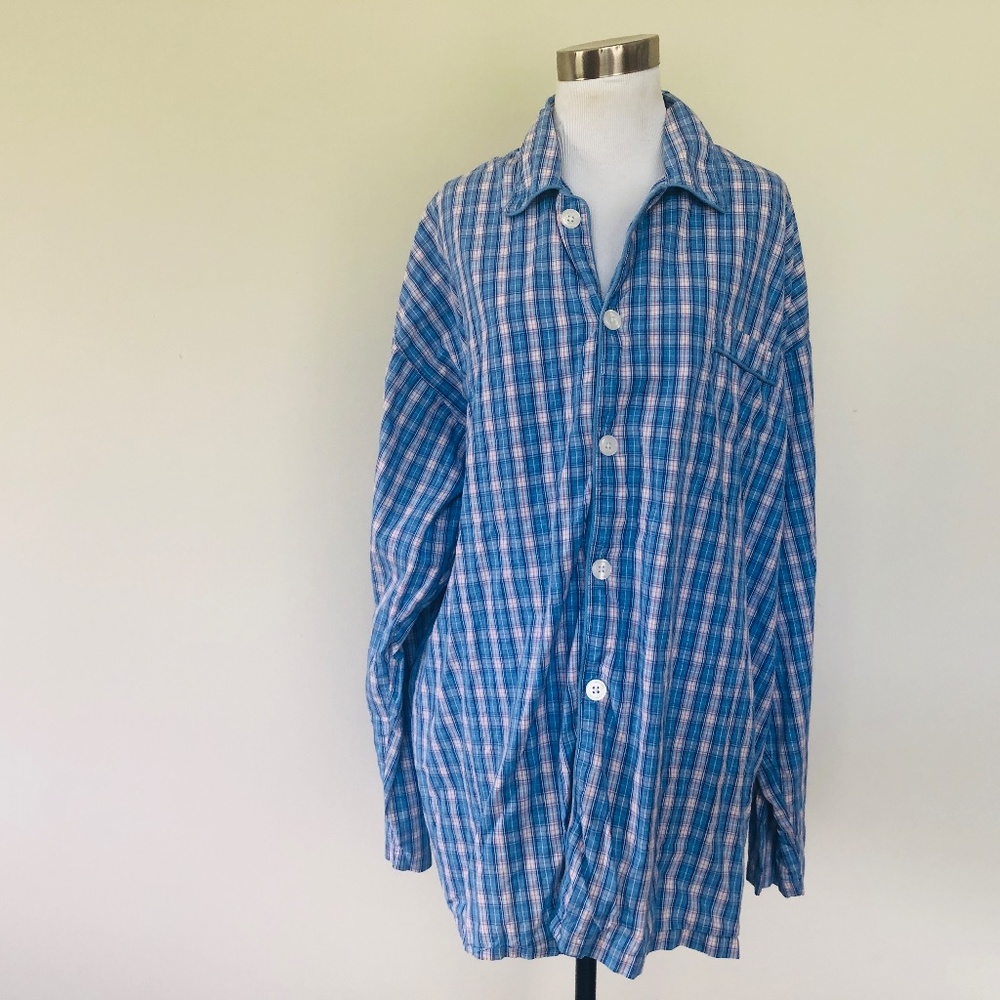 Sleep Shirt POLO by Ralph Lauren Large Extra Large Blue Plaid Big Buttons